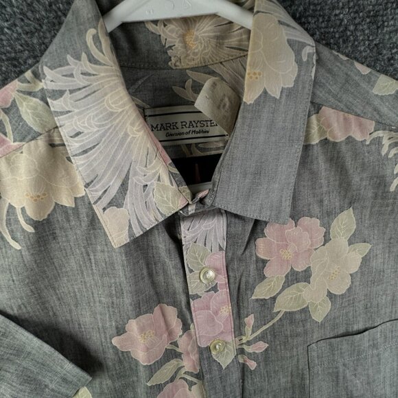 VTG Mark Raysten Malihini Large USA Made Half Button Up Shirt Floral Gray Pink - Picture 2 of 16